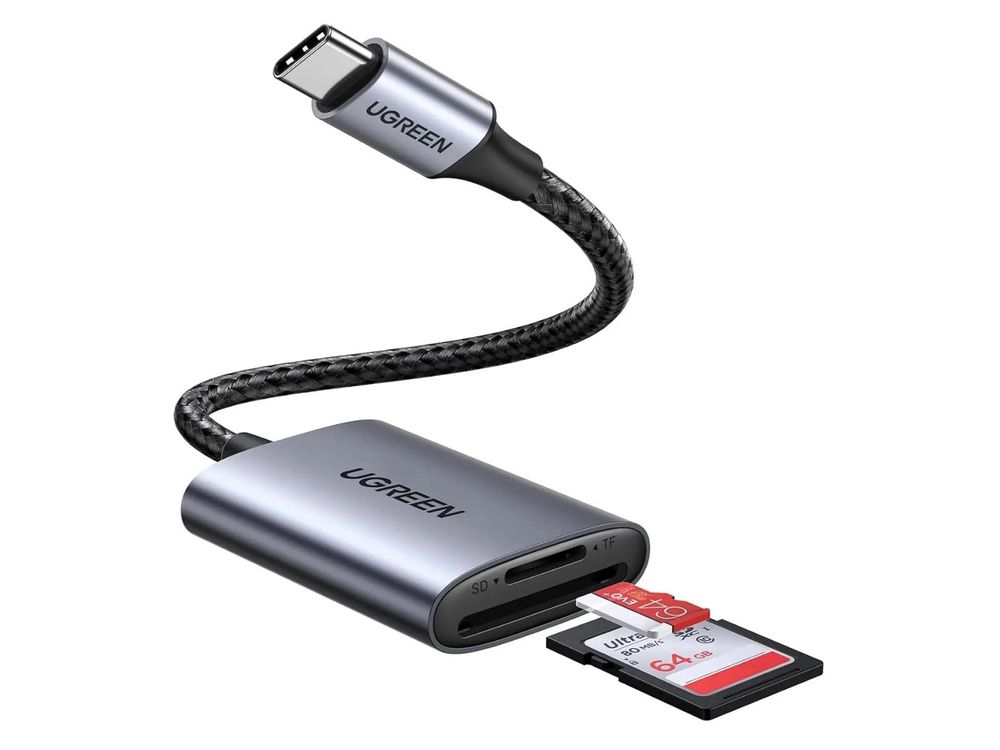 Cititor carduri Ugreen CM401, USB-C, SD si microSD/TF, USB 3.0 5Gbps, 100MB/s, 2TB, carcasa aluminiu, Gri, CM401-80888