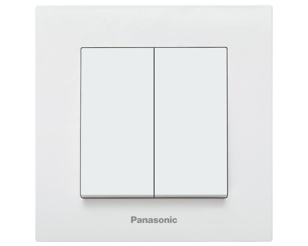 Comutator simplu alb cu 2 butoane, montaj incastrat, IP 20, Karre Plus Panasonic P-KP2