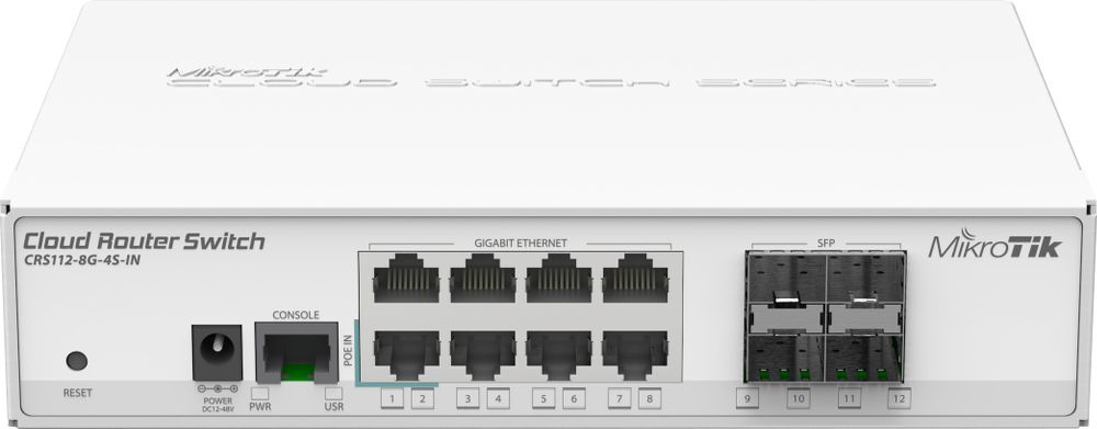Switch Microtik CRS112-8G-4S-IN, 13 porturi, 8x RJ-45 Gigabit, 4x SFP, 1x consola, cu management