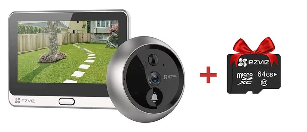Sonerie tip vizor wire-free cu monitor DP2C Ezviz + card microSD cadou de 64GB, CS-DP2C+SD64GB