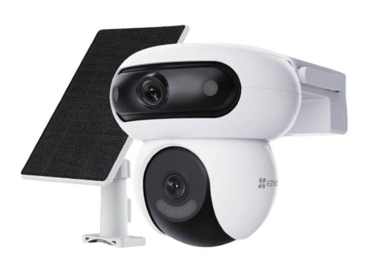Camera de supraveghere cu rotatie duala si panou solar Ezviz CS-HB90/SP(4MP+4MP), Wi-Fi, 2K x2 , Full Color, functii AI detectie umana - vehicule, audio bidirectional, vedere panoramica, rotire-inclinare din aplicatie, slot card microSD