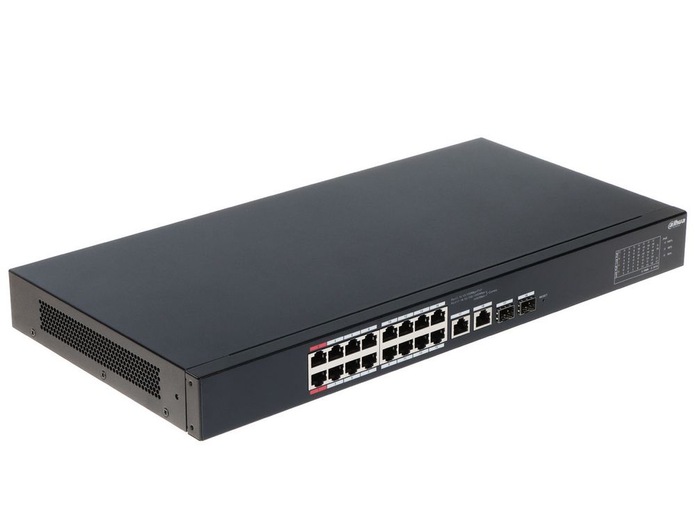 Switch Dahua CS4218-16ET-135 cu management, 16x RJ45 100Mbps PoE, 2x RJ45 GB combo, 2x SFP GB combo, 135W, Watchdog, montare in rack