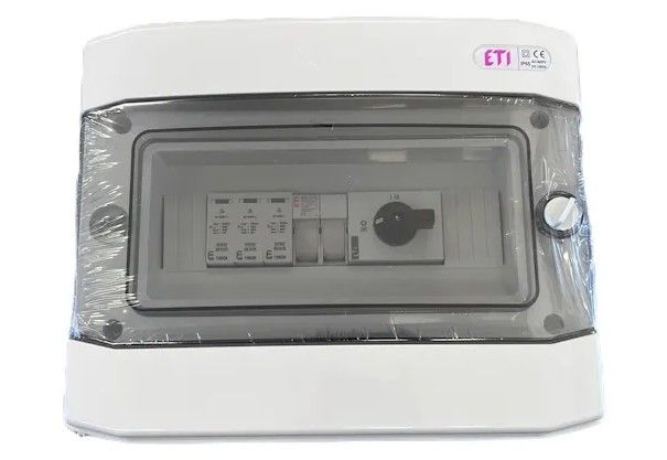 Cutie distributie asamblata PV ETI, 1 intrare, 1100V DC, 16A, 12 module, Tablou electric RFVE1100/12-DC1/1-16-EMT2-VRO