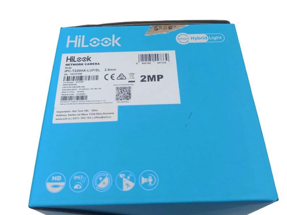 [RESIGILAT] Camera IP Hikvision HiLook IPC-T220HA-LUF/SL-R1, 2MP, 2.8mm, iluminare duala 30m, microfon-difuzor, slot card microSD, PoE, IP67