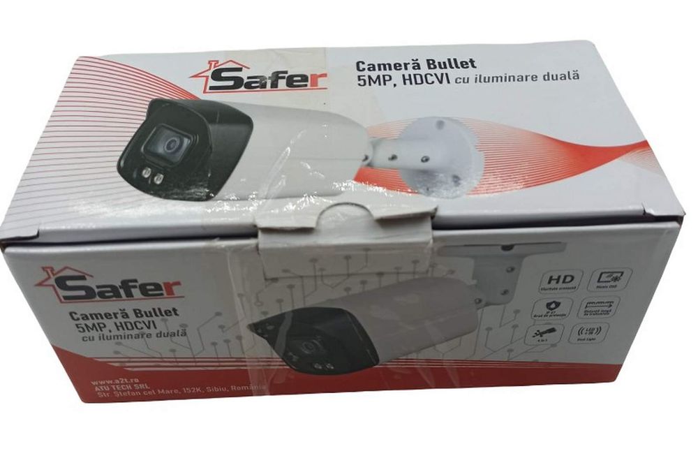[RESIGILAT] Camera de supraveghere pentru exterior HDCVI, 5MP, Iluminare duala IR si LED 40m, 2.8mm, Microfon, IP67, Safer SAF-BM5MP40F28-IL-A-R1