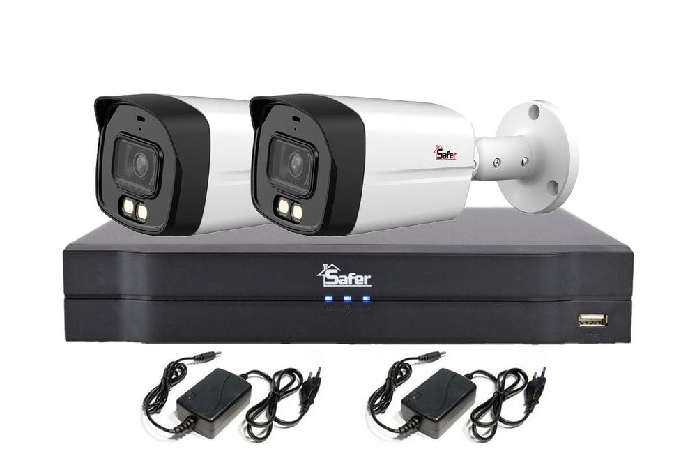 Sistem supraveghere 2 camere exterior 5 MP, LED alb 40m + DVR 4 canale, Safer DH-2E52-AA