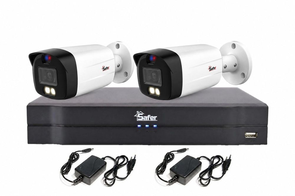 Sistem supraveghere 2 camere exterior 5 MP, LED alb 40m + DVR 4 canale, Safer DH-2E52-AA