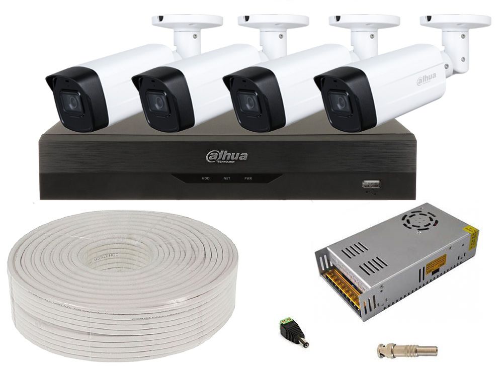 Kit supraveghere 4 camere 5MP de exterior, 80m IR, lentila 3.6mm, DH-4E58-SHQ-TW-1