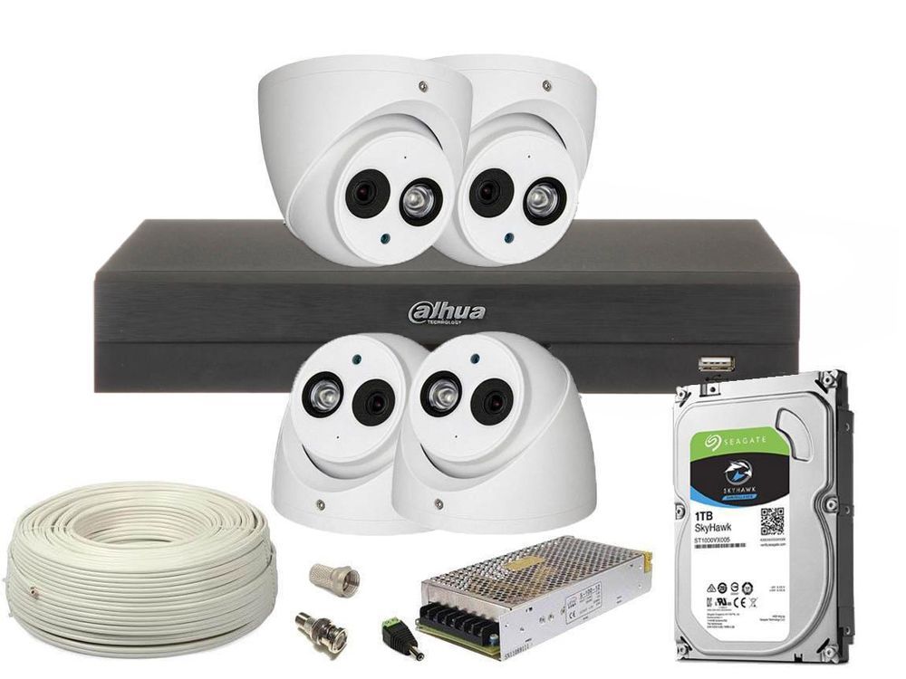 Kit supraveghere complet, 4 camere Full HD cu microfon, IR 50 metri, 1 x HDD 2TB, DAHUA