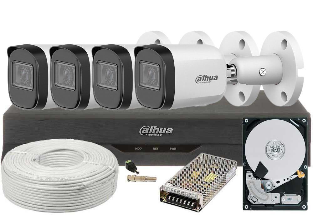 Kit supraveghere video complet, 2 MP Full HD, IR 30m, 2 Terabyte stocare, gata de instalare, Dahua DH4E22-2TB-SHQ