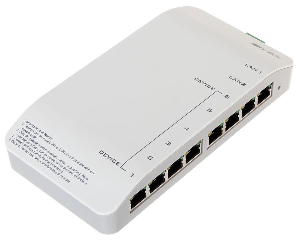 Distribuitor Audio-Video cu PoE 8 canale, 24V, Pentru videointerfon IP Hikvision DS-KAD606-P