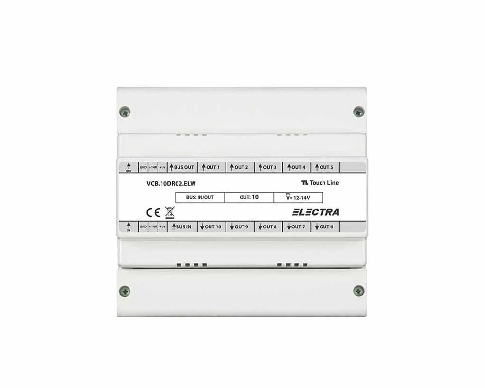 Doza derivatie video Electra – 10 iesiri, montaj sina DIN + RJ45, ALB