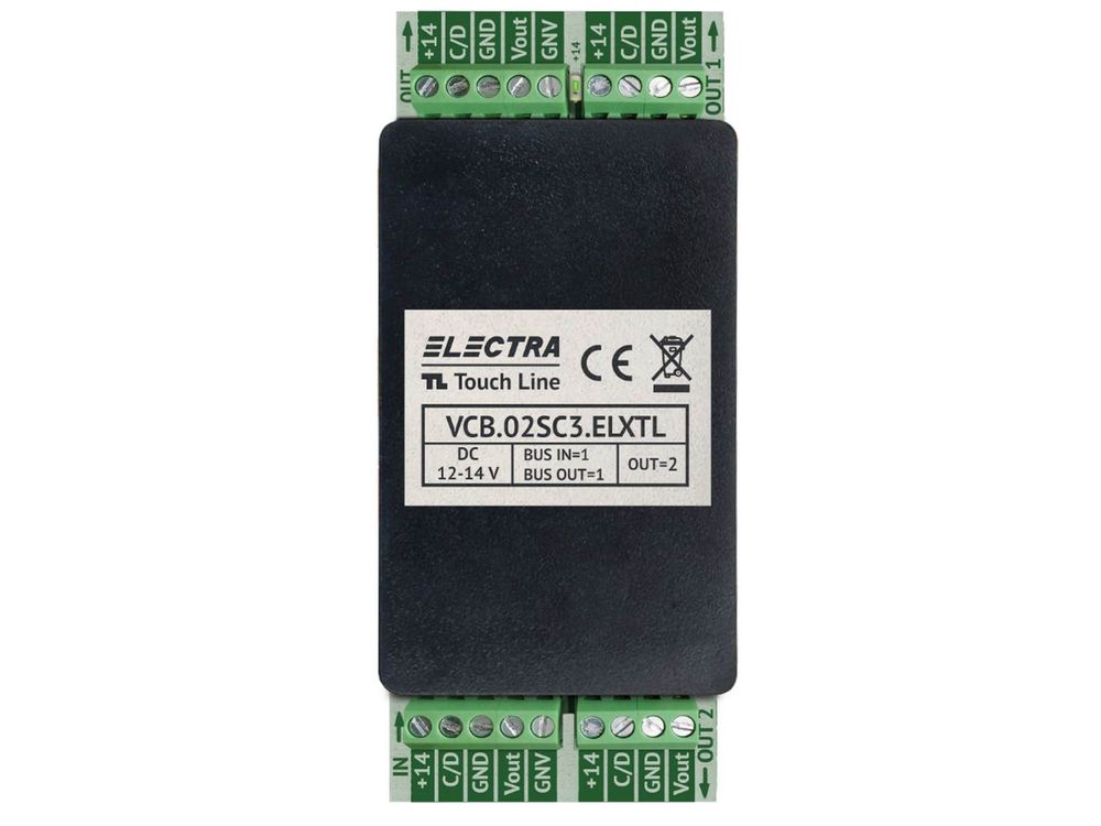 Doza derivatie video Electra VCB.02SC3.ELXTL, 2 iesiri, conectori surub, protectii scurtcircuit