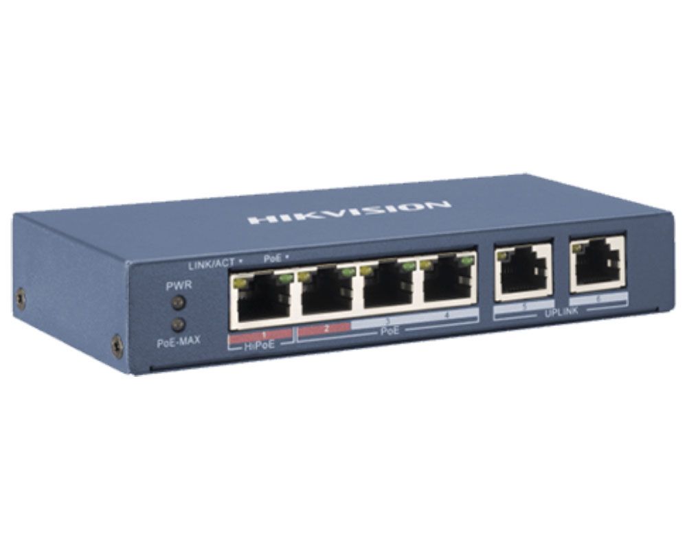 [RESIGILAT] Switch Hikvision 4 Porturi PoE 35W fara management, 1.6 Gbps, 300 m DS-3E0106P-E/M-R