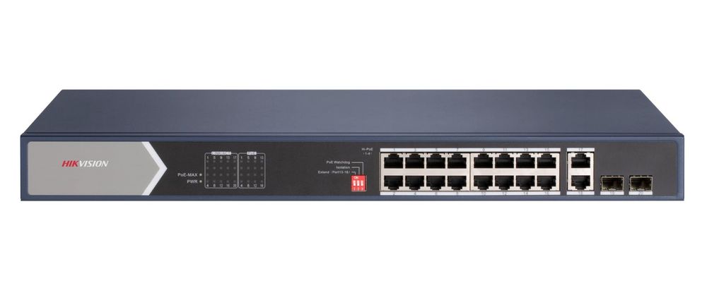 Switch Gigabit Hikvision DS-3E0520HP-E, 16 porturi PoE, 2x SPF, 2x RJ45, putere PoE 225W