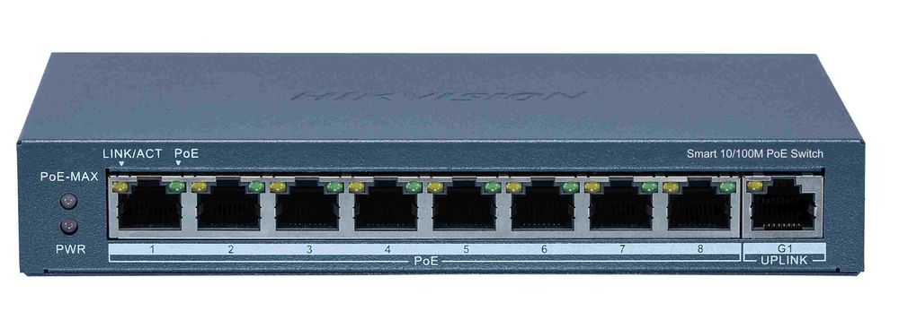Switch PoE Hikvision DS-3E1309P-EI(B), 8 porturi 10/100m PoE, 1 port RJ45, putere PoE 110W