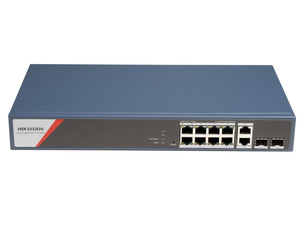 Switch PoE 8 porturi Gigabit Hikvison DS-3E1512HP-SI-8P2T2F-PROIECT, cu management, 2x GB RJ45, 2x GB SFP, putere PoE 130W, Watchdog
