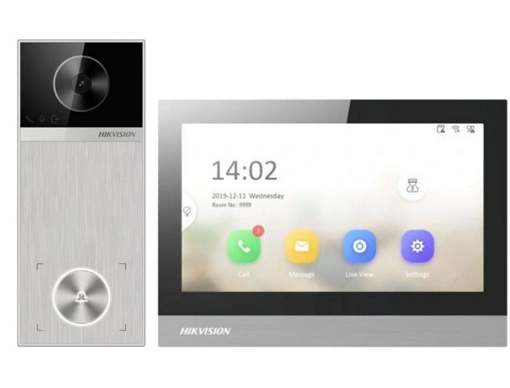 Kit videinterfon IP Hikvision DS-KIS613-S, 4MP, Wi-Fi 6, Bluetooth, suporta card Mifare, Audio, PoE, IP65