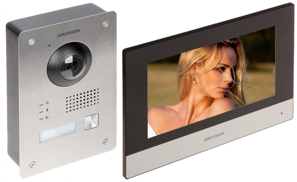 Videointerfon Hikvision, 2 fire, FULL HD, ecran 7 inch, monitor wireless, DS-KIS703-P