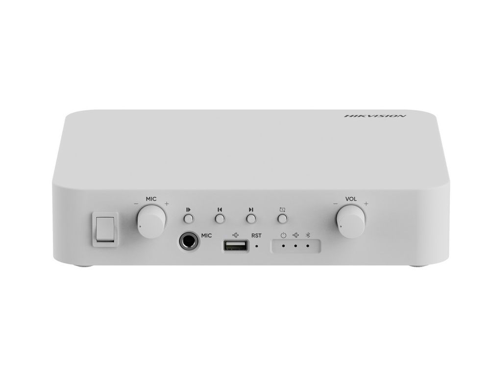 Amplificator IP adresare publica Hikvision DS-QAE1A40G1-VB, 40W, 100V, 1 zona, USB, Bluetooth, MIC 6.3mm, RCA, memorie interna 4GB, RJ45