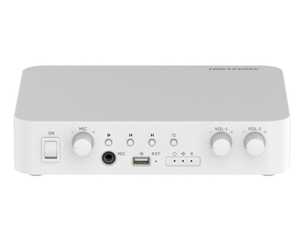 Amplificator IP Hikvision DS-QAE1A80G1-VB/(B), 80W, 2 zone, USB, Bluetooth 5.0, RCA, intrare microfon 6.35mm, alarma, RJ45