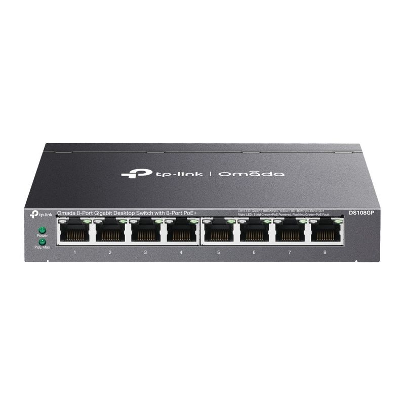 Switch PoE Tp-link Omada DS108GP, cu 8 porturi Gigabit, fara Management, 65W Total, 30W/Port