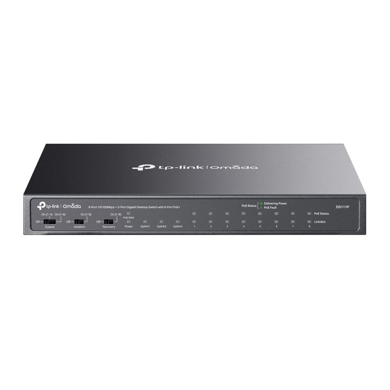 Switch PoE TP-Link Omada, 8 Porturi PoE 10/100 Mbps + 3 Porturi Gigabit, DS111P