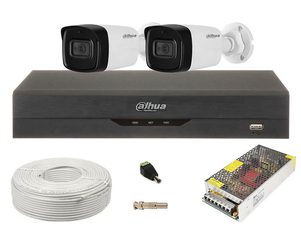 Kit cu 2 camere de supraveghere video 5MP, IR80m, pentru exterior, DH-2EXT58-1TB-SHQ-CC
