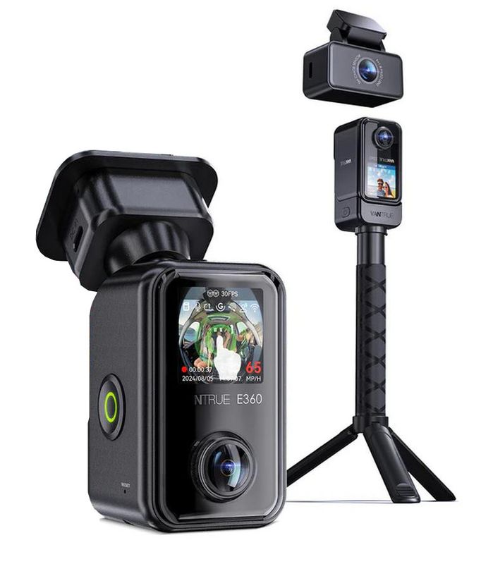 Camera auto Vantrue E360ACE, 5.2K 360 grade, STARVIS 2, 3 obiective (fata, interior, spate), HDR, IR, GPS, Wi-Fi 5GHz, touchscreen, mod parcare 24/7, control vocal