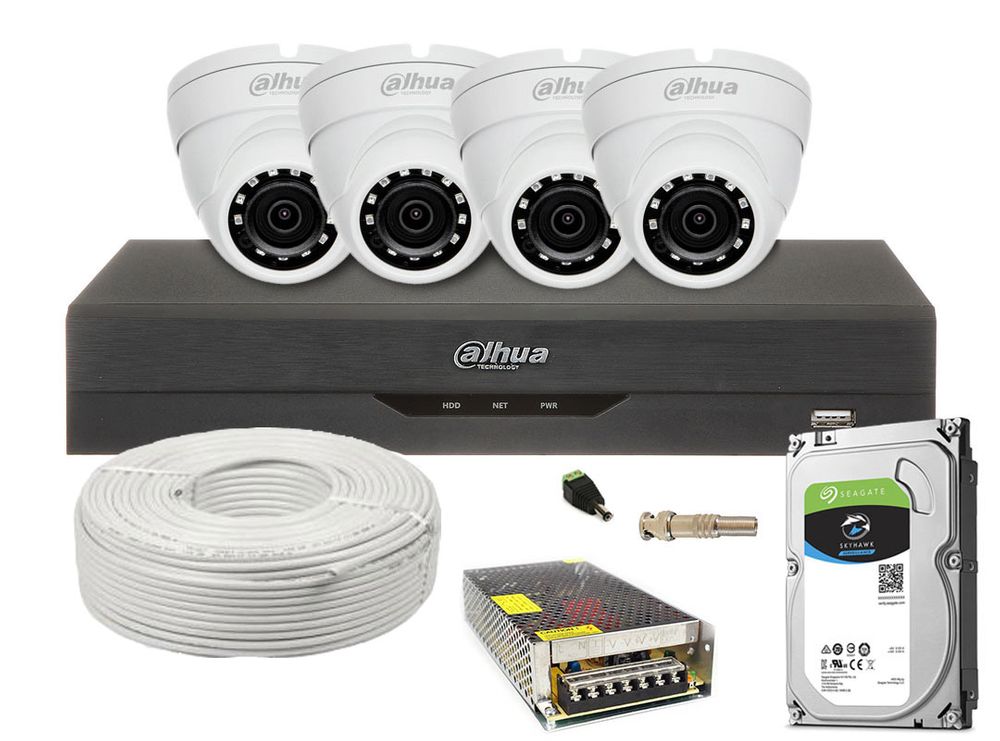 Kit complet 4 camere interior 4K, IR 20m, DVR 4 canale Dahua, accesorii + HDD 2TB