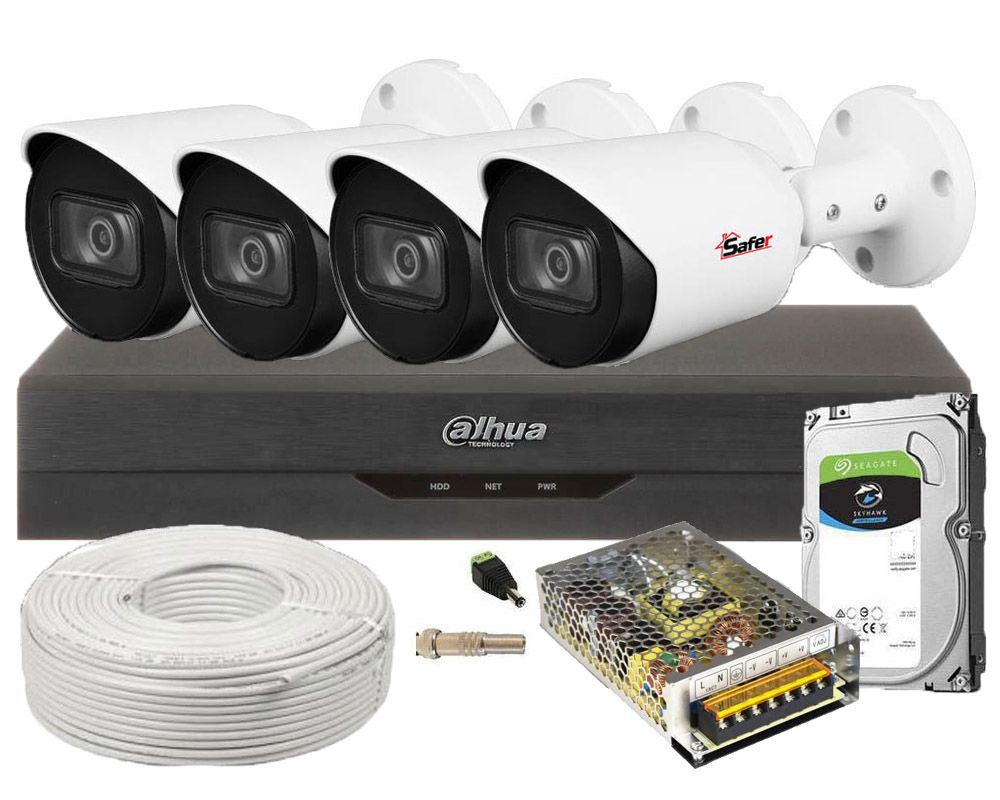 Kit supraveghere complet 4 camere Full HD + DVR 4 canale DAHUA - GATA DE INSTALARE