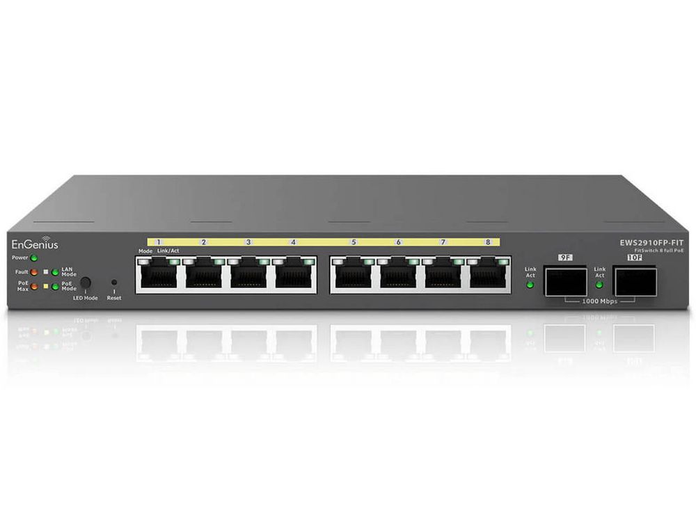 Switch EnGenius EWS2910FP-Fit, 8 porturi Gigabit POE, 2 porturi SFP, putere 110W, cu management