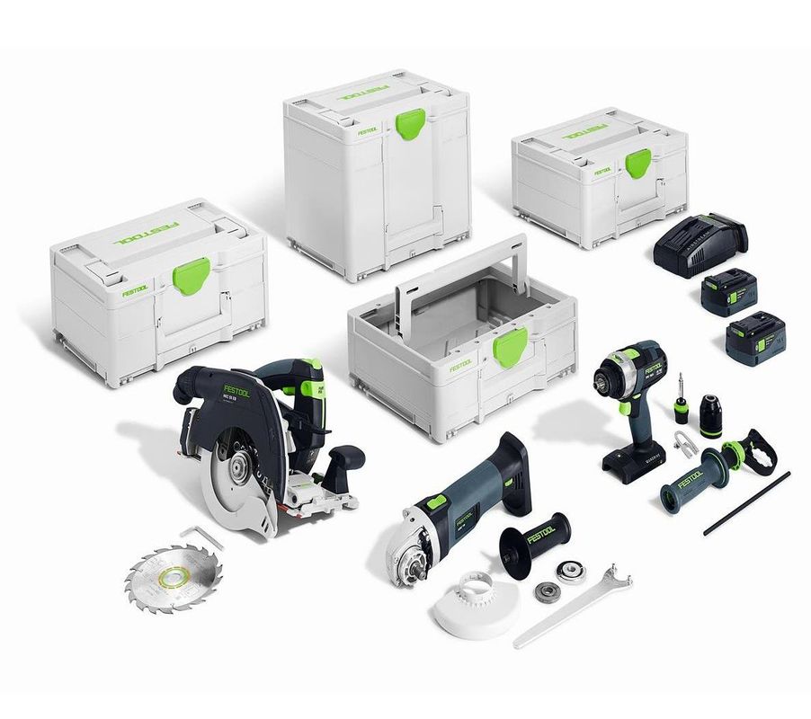 Set combo Festool, ferastrau circular HKC 55 + masina de gaurit TPC 18/4 + polizor unghiular AGC 18, baterii 5 Ah, Systainer TB-M 137, 578025