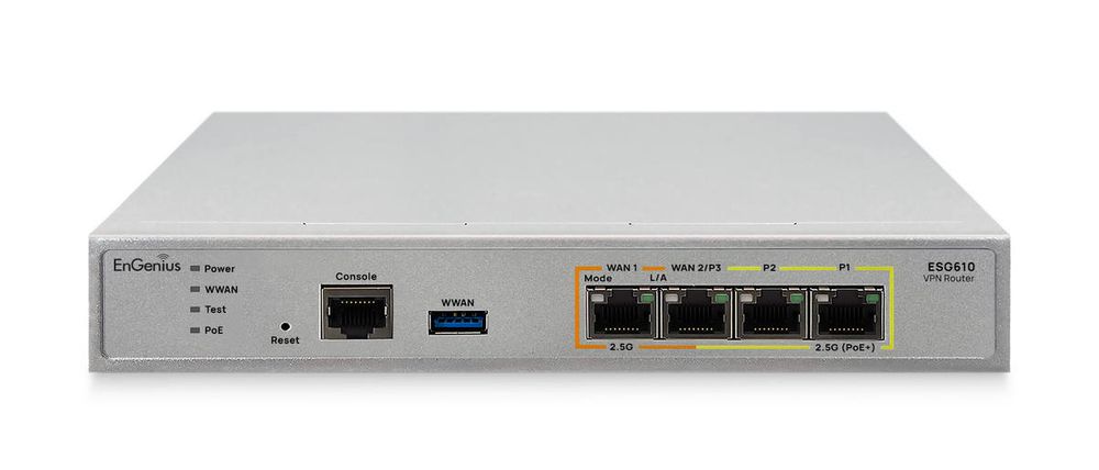 Gateway cu management prin cloud, Quad Core 2.2GHz, 2x 2.5G LAN, 2x 2.5G WAN, PoE+, VPN, 54V, EnGenius ESG610