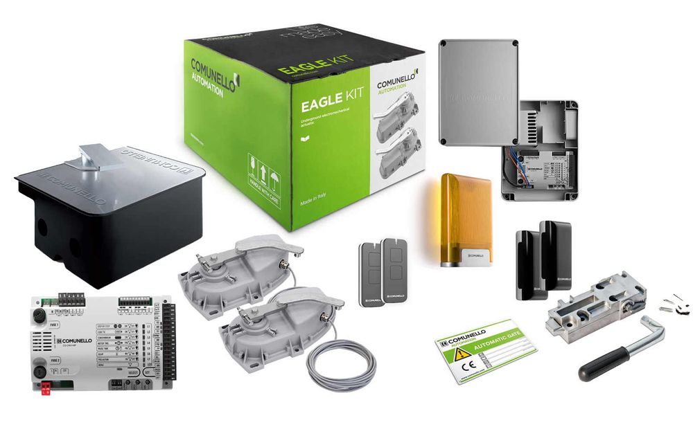 Kit automatizare porti batante, cutie protectie motor si sistem deblocare cu levier si cheie, Comunello GKEE035EL0900A-KIT