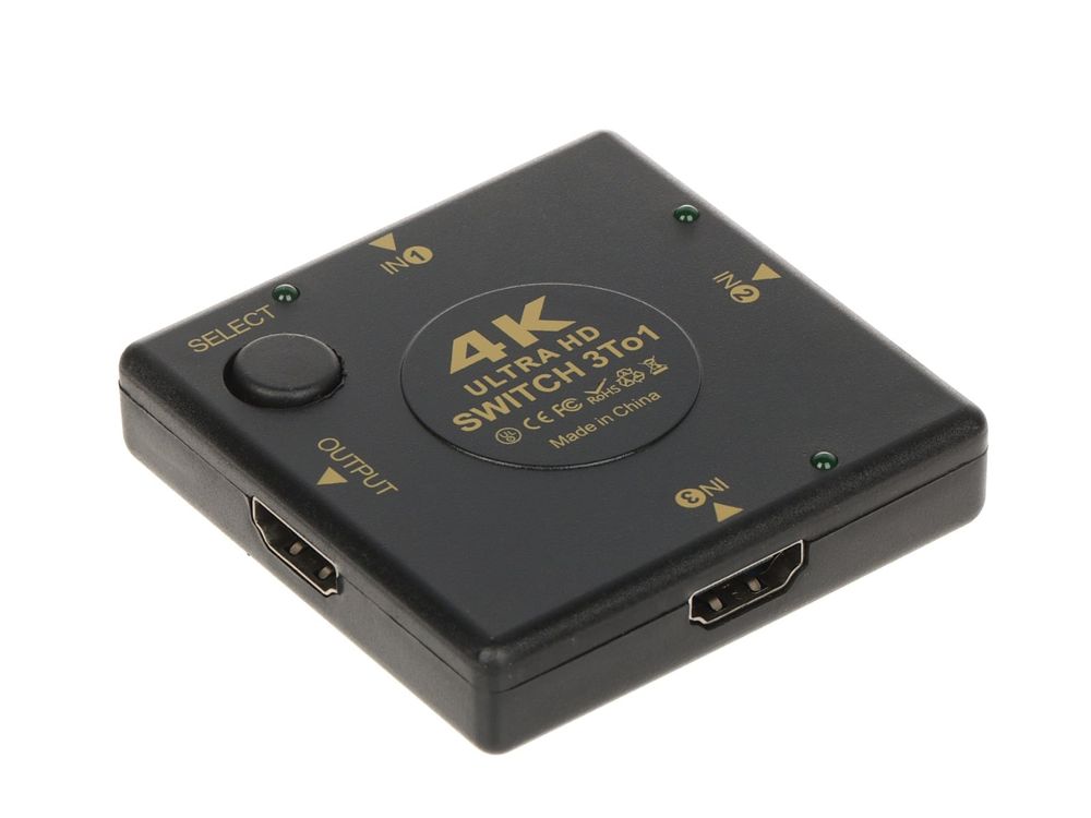 Switch HDMI Pawonik, 3 intrari, 1 iesire, 4K UHD, HDMI 1.4b, mod automat si manual, Plug & Play, HDMI-SW-3/1-V1.4B