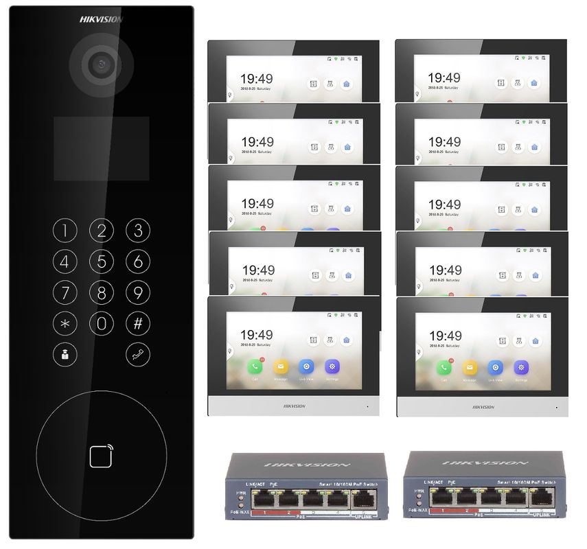 Kit videointefon TCP/IP 10 apartamente HIKVISION DS-KD10IN montaj incastrat