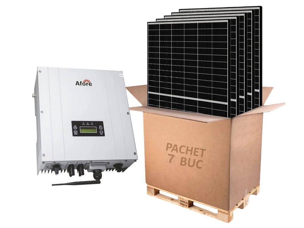 Kit invertor On-Grid monofazat Afore, 3KW si 7 panouri fotovoltaice monocristaline 455W Canadian Solar, HNS3000TL-2-455W