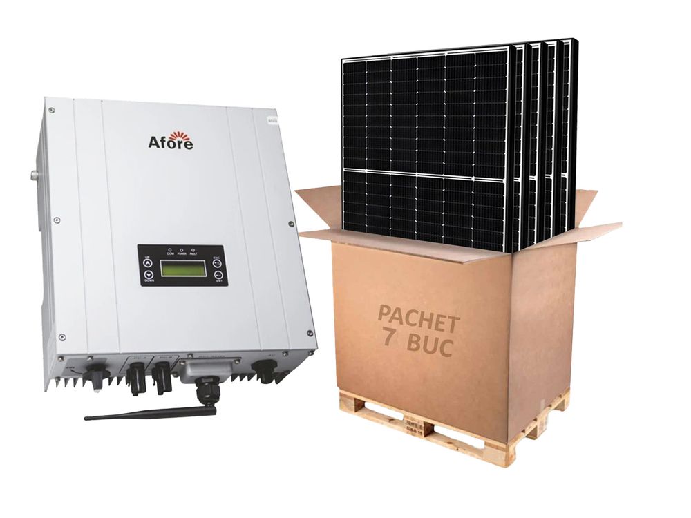Kit invertor On-Grid monofazat Afore, 3KW si 7 panouri fotovoltaice monocristaline 460W Canadian Solar, HNS3000TL-2-460W