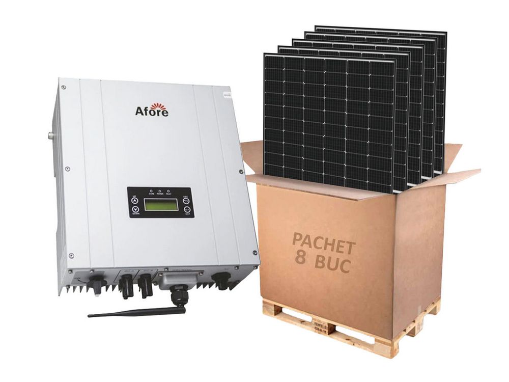Kit invertor On-Grid monofazat 3kW si 8 panouri fotovoltaice, Afore HNS3000TL-2-KIT