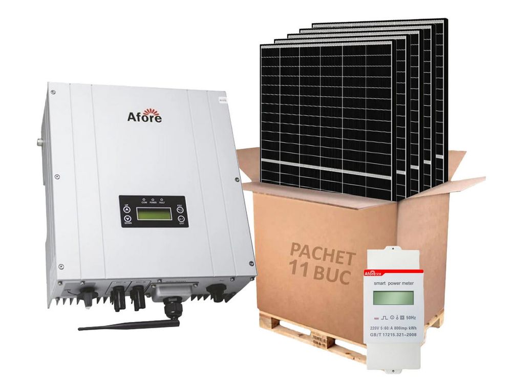 Kit invertor On-Grid monofazat 5kW, 11 panouri fotovoltaice si contor de energie, Afore HNS5000TL-2-460W-INV
