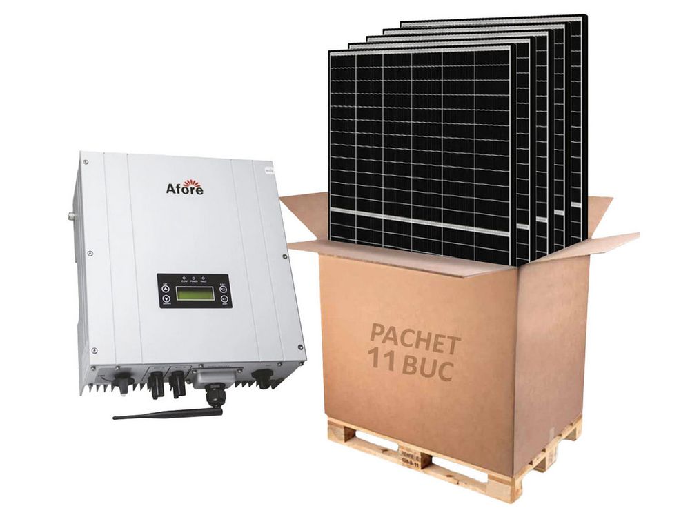 Kit invertor On-Grid monofazat Afore, 5KW si 11 panouri fotovoltaice monocristaline 455W Canadian Solar, HNS5000TL-2-455W