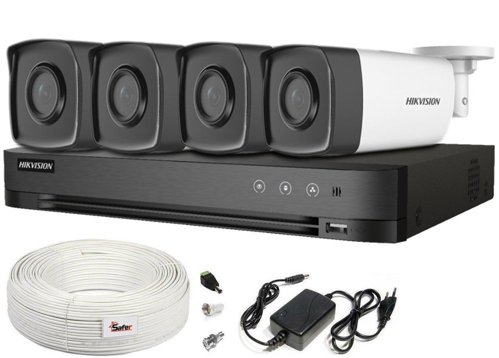 Kit supraveghere video cu 4 camere de exterior 2MP FULL HD, lentila 2.8mm, IR 40 M, Hikvision