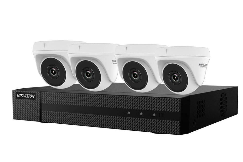 Kit de supraveghere cu 4 camere analogice de interior, Full HD 2MP, 2.8mm, IR 20m si DVR cu 4 canale, HiWatch HW-KIT-4X-T-20FHD