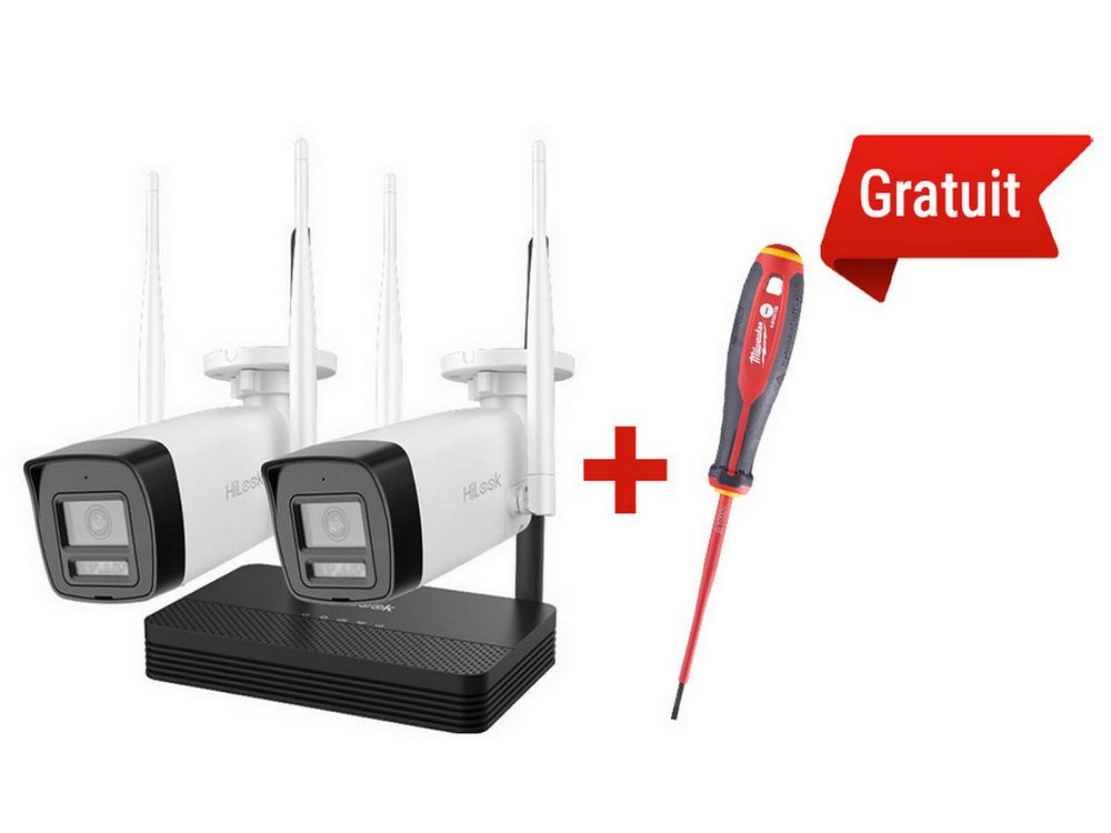 Kit supraveghere IP wireless 2 camere, 2MP, NVS si surubelnita VDE gratuita, Hikvision HiLook IKS-2042BH-PH/W + 4932478713