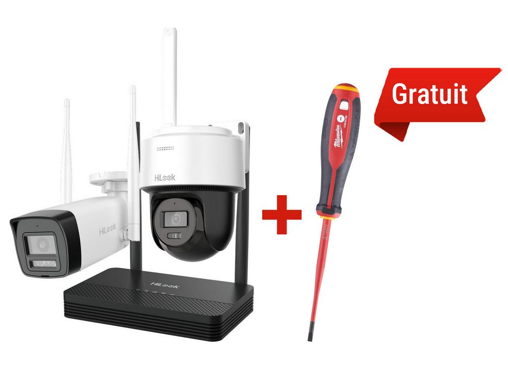 Kit supraveghere IP wireless 2 camere, 2MP, NVR si surubelnita VDE gratuita, Hikvision HiLook IKS-2042BPH-PH/W + 4932478715