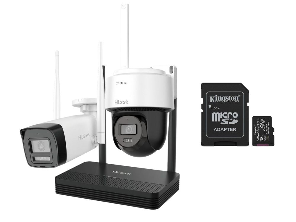 Kit supraveghere IP wireless Hikvision HiLook, camere 2MP, NVR 4 canale si card microSD cadou, IKS-2042BPH-PH/W+SDCS3/256GB