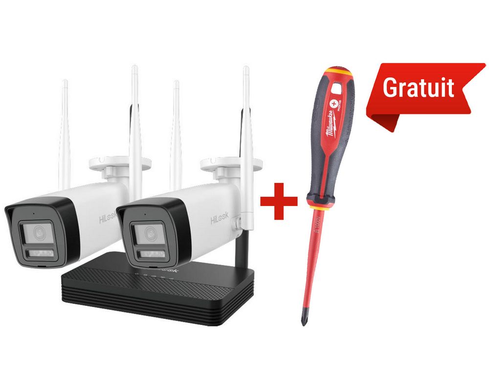 Kit supraveghere IP wireless 2 camere, 4MP, NVR si surubelnita VDE gratuita, Hikvision HiLook IKS-2044BH-PH/W + 4932478722