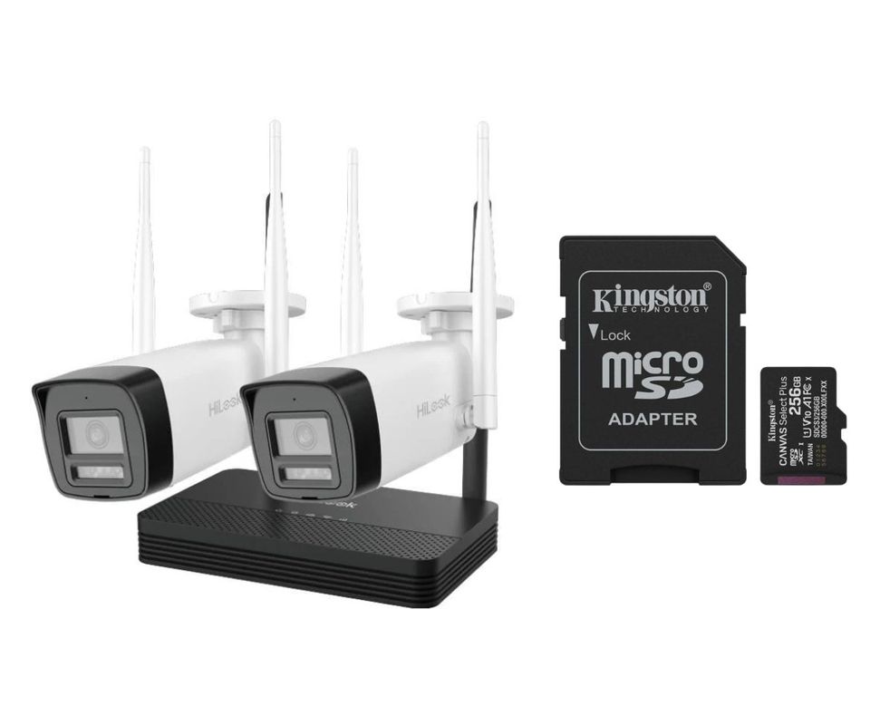 Kit Supraveghere Wireless Hikvision HiLook, 4MP, 2 Camere, Audio, IR 30m, Card microSD cadou, IKS-2044BH-PH/W+SDCS3/256GB