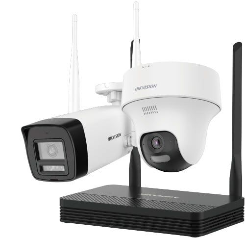 Kit supraveghere IP Wireless Hikvision HiLook EasyLink IKS-2044BTH-PH/W, 2 camere 4MP, NVS, IR 30m, microfon, difuzor, slot microSD